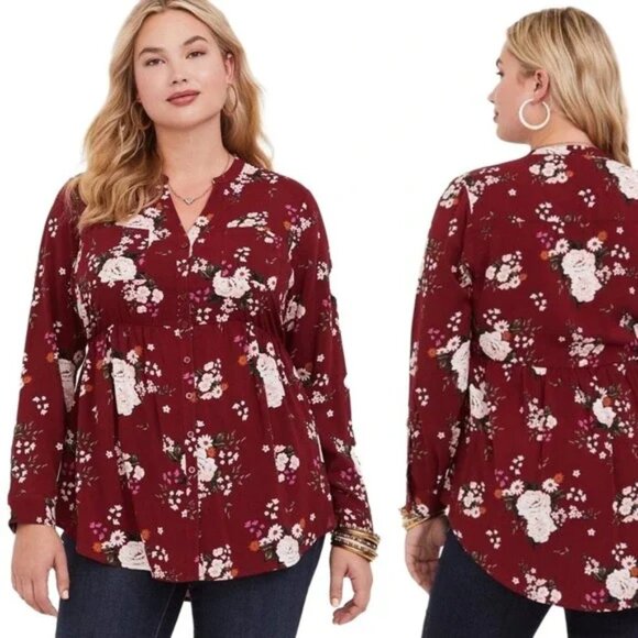 Torrid Dark Floral Emma Babydoll Challis Button Front Shirt Blouse Top 2X - Picture 1 of 10